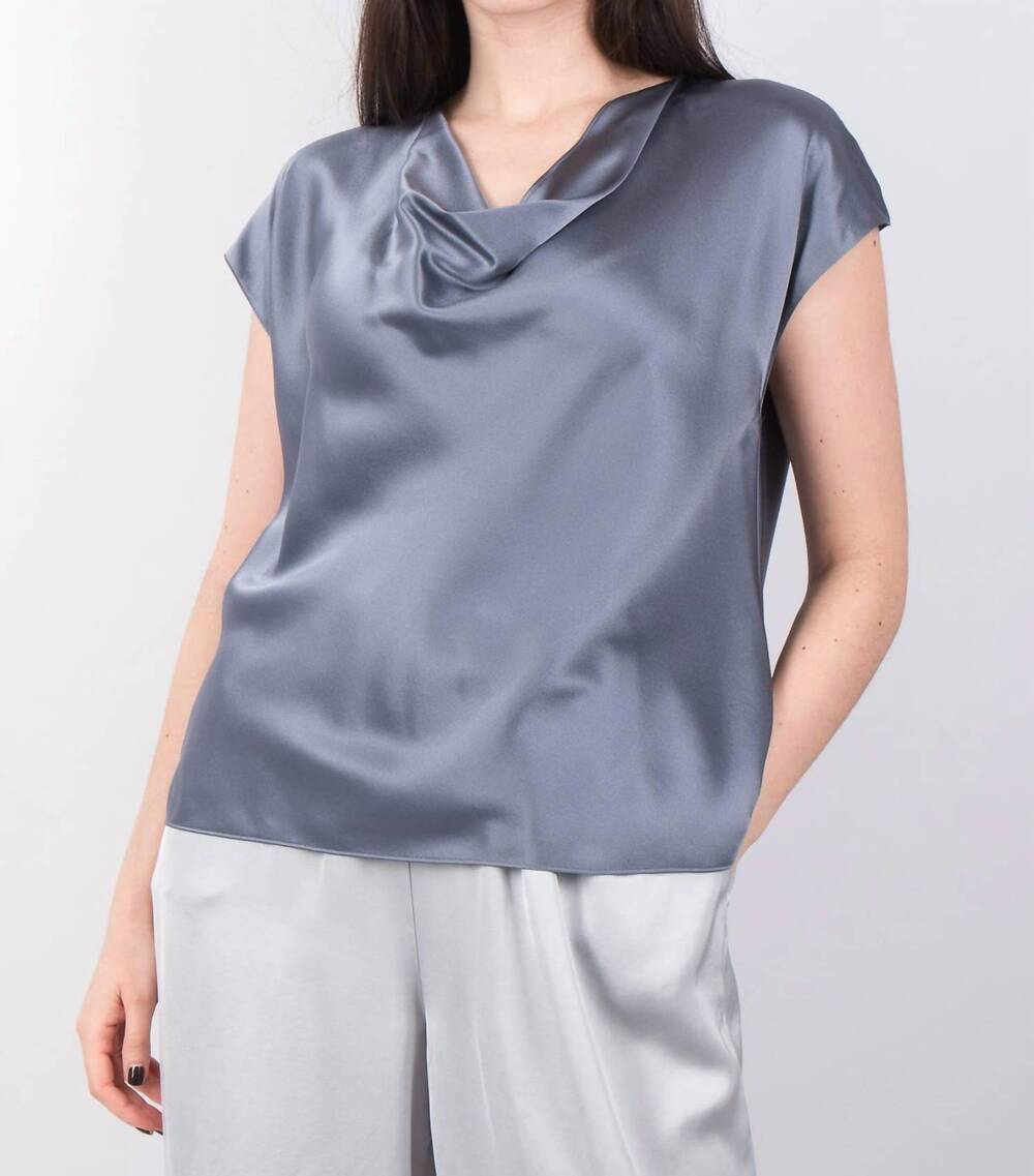 NEW VINCE cowl neck cap sleeve blouse in iris blue